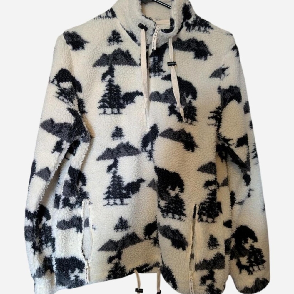 Empyre Black and Cream Sherpa Zip-Front Pullover